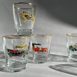 Grogg snapsglas automobil etsningar olika veteranbilar Retrolux antik