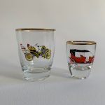 Grogg snapsglas automobil etsningar olika veteranbilar Retrolux antik